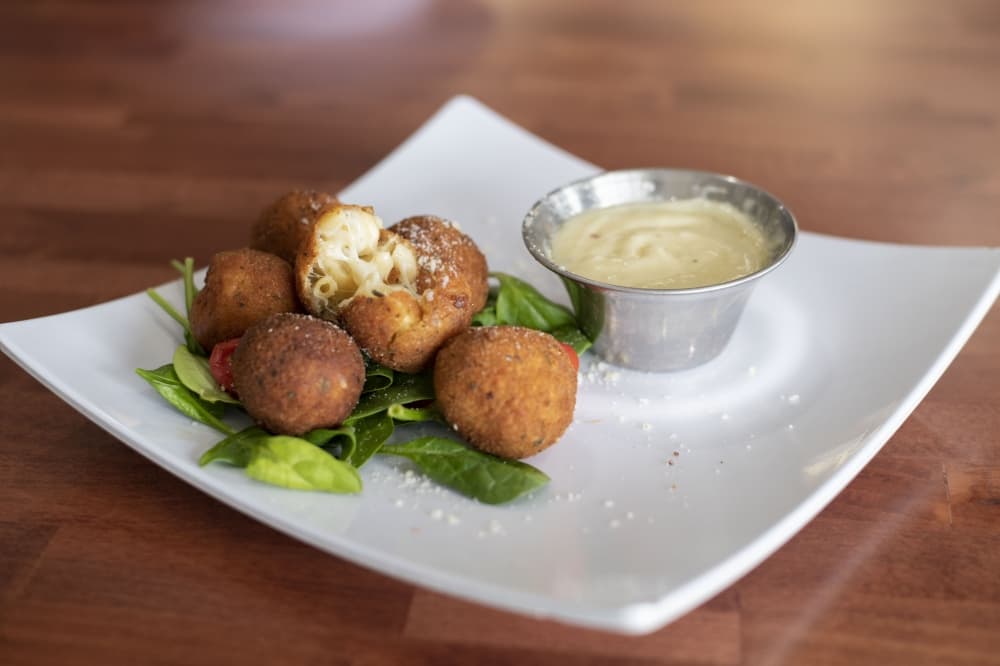 The Alfredo Balls ($9) are macaroni noodles mixed with Alfredo sauce lightly breaded and fried. 