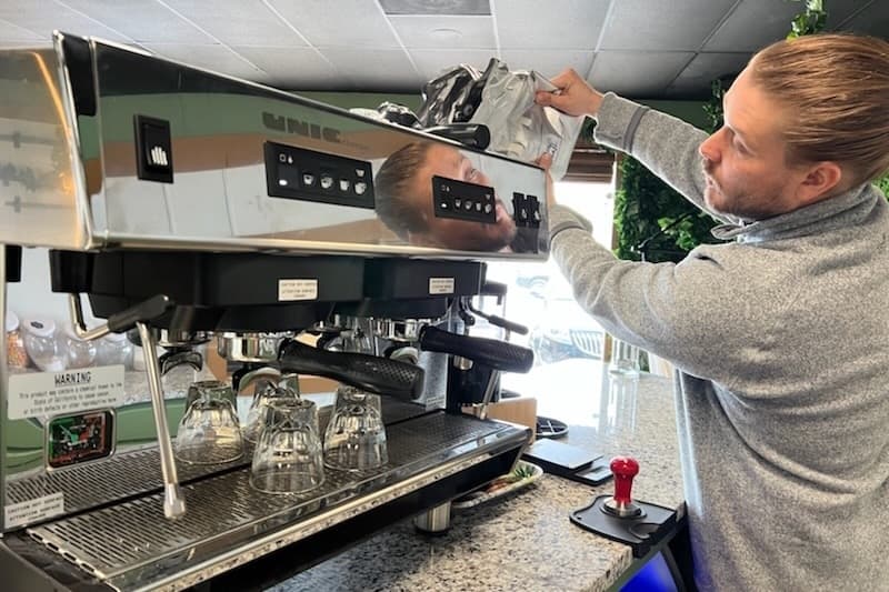 Josh Ritchie using an espresso maker