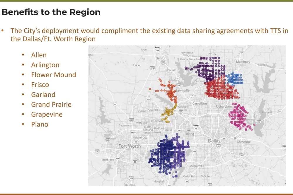Map of coverage area in north Texas for Personal Signal Assistant app