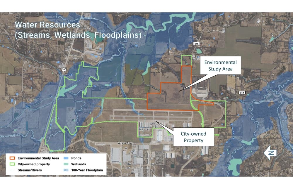 Map of the site with water resource impacts highlighted