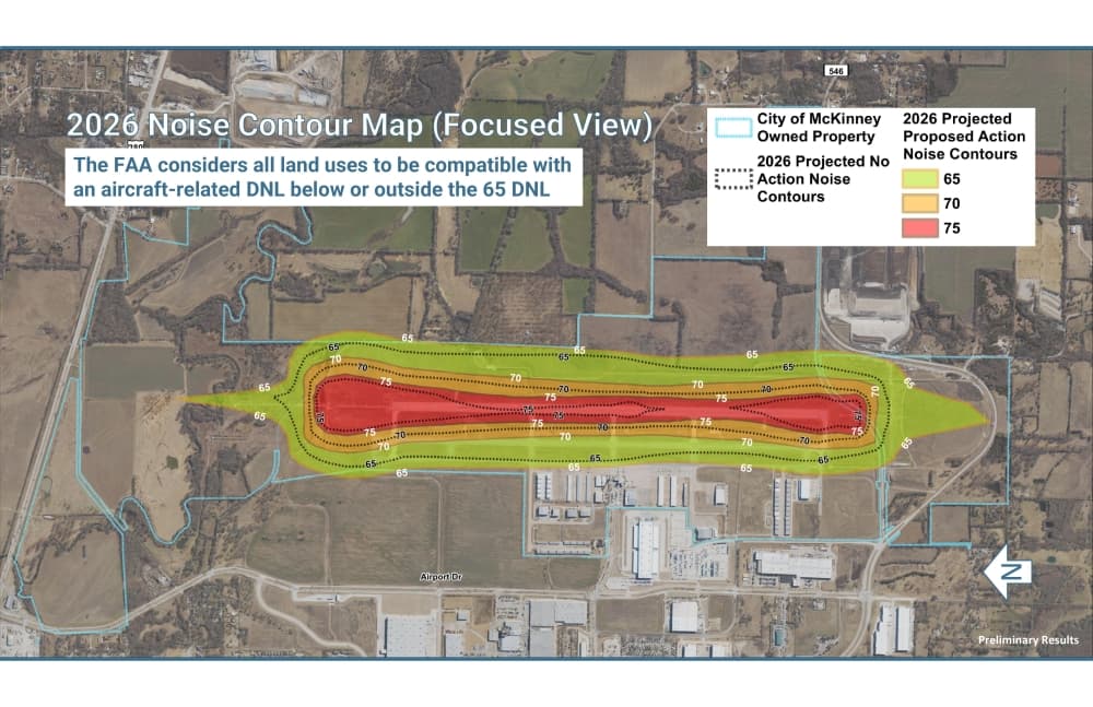 Map of project site with noise levels mapped in heat-map style