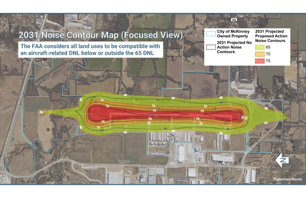Map of project site with noise levels mapped in heat-map style