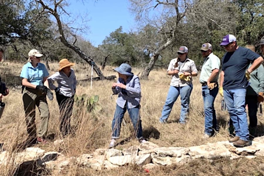 Camp Bullis Sentinel Landscape partners meet on March 26, 2022, at Camp Bullis to assess land and drainage issues at the north Bexar County military training post. (Courtesy Daniel Oppenheimer/Hill Country Alliance)