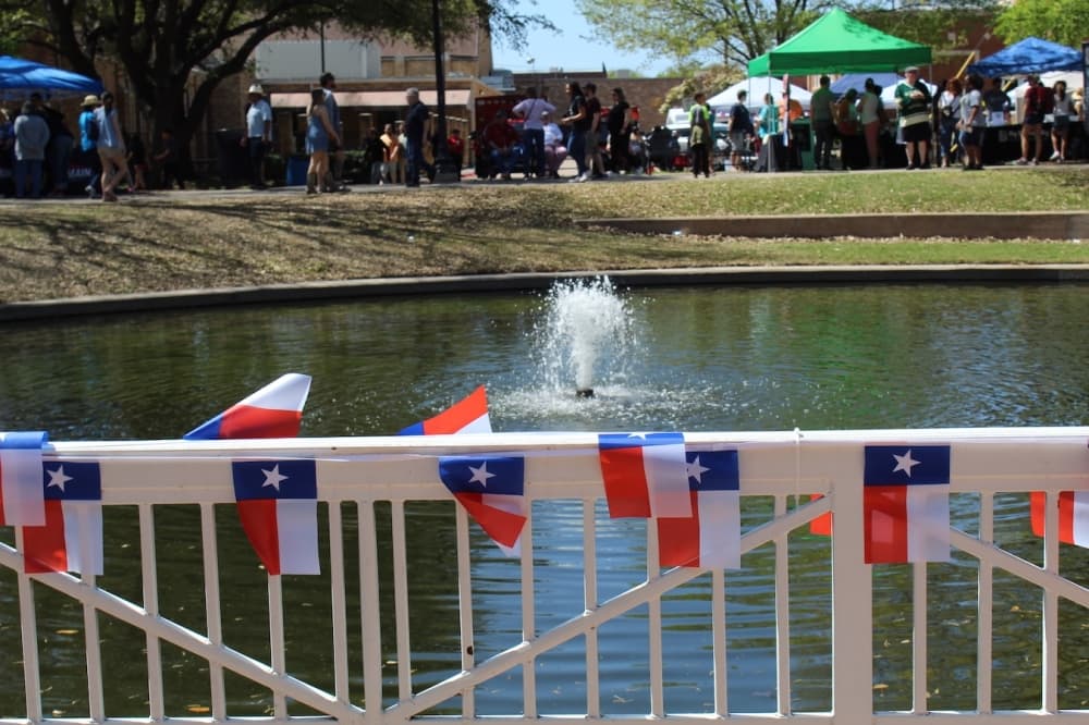 flags over lake at Texas Forever Fest