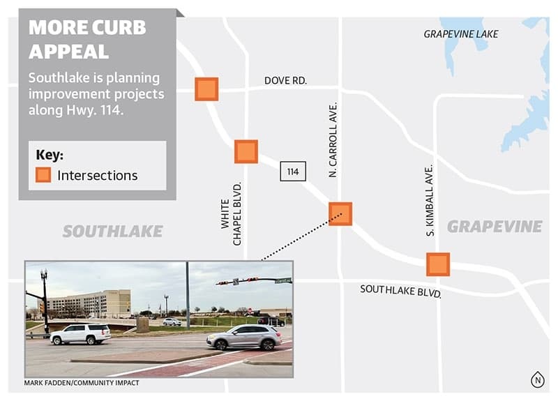 The agreement is to develop a conceptual master plan for four intersections along Hwy. 114: Dove Road, White Chapel Boulevard, Carroll Avenue and Kimball Avenue. (Community Impact)