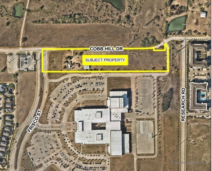 A locator map of the proposed area for the Cobb Hill townhomes in Frisco