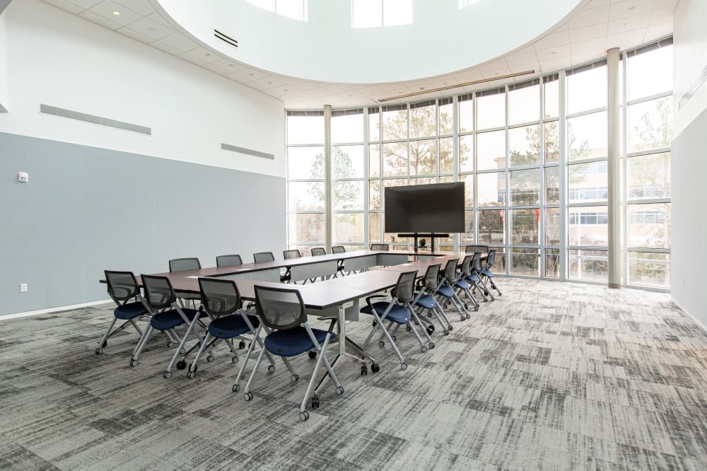 A conference room inside a bank building