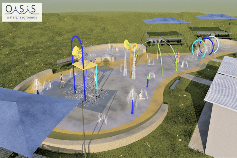 A rendering of the splash pad that will be built at Steeplechase Park. (Courtesy Oasis Waterplaygrounds/Kyle City Council documents)