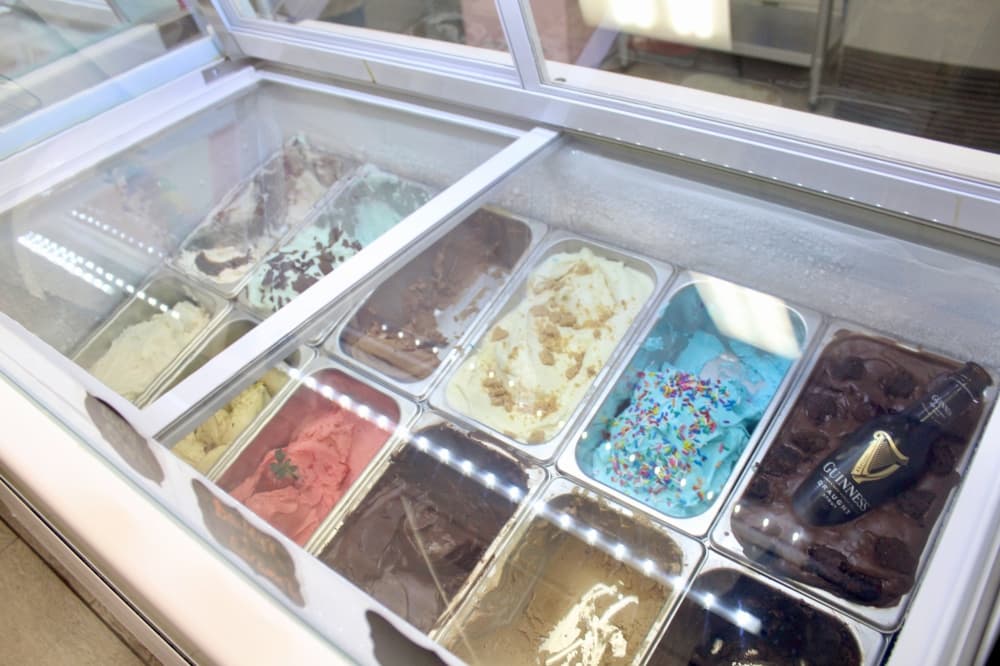 View of gelato in the freezer case
