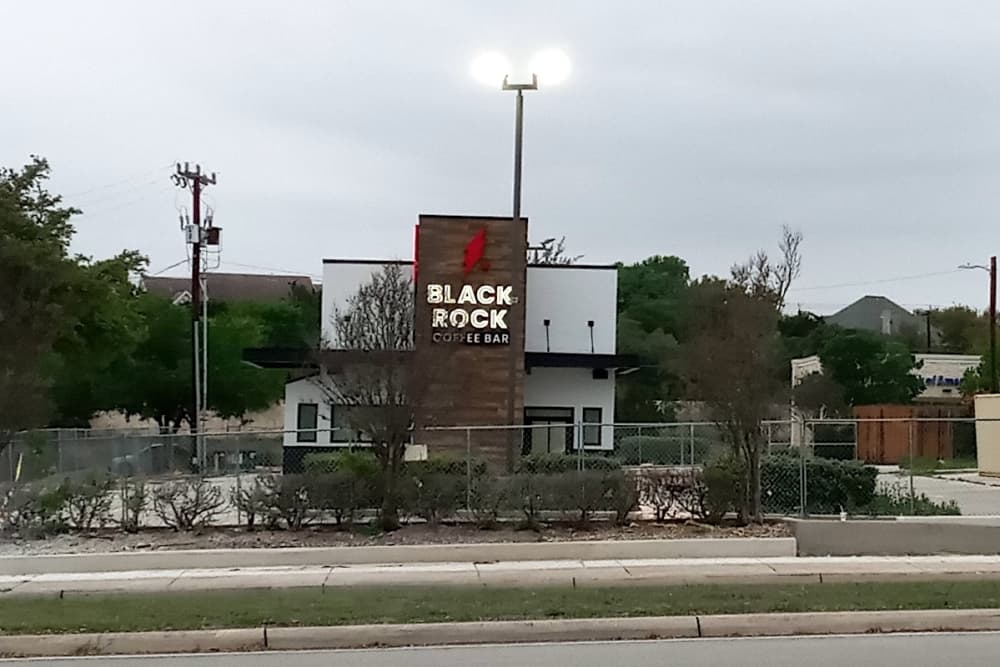 Construction is completed on Black Rock Coffee Bar’s third San Antonio location at 14635 Huebner Road near Shavano Park. Company officials have not revealed an opening date. Black Rock, Dutch Bros. Coffee and HTeaO are all building new locations across North San Antonio. (Edmond Ortiz/Community Impact)