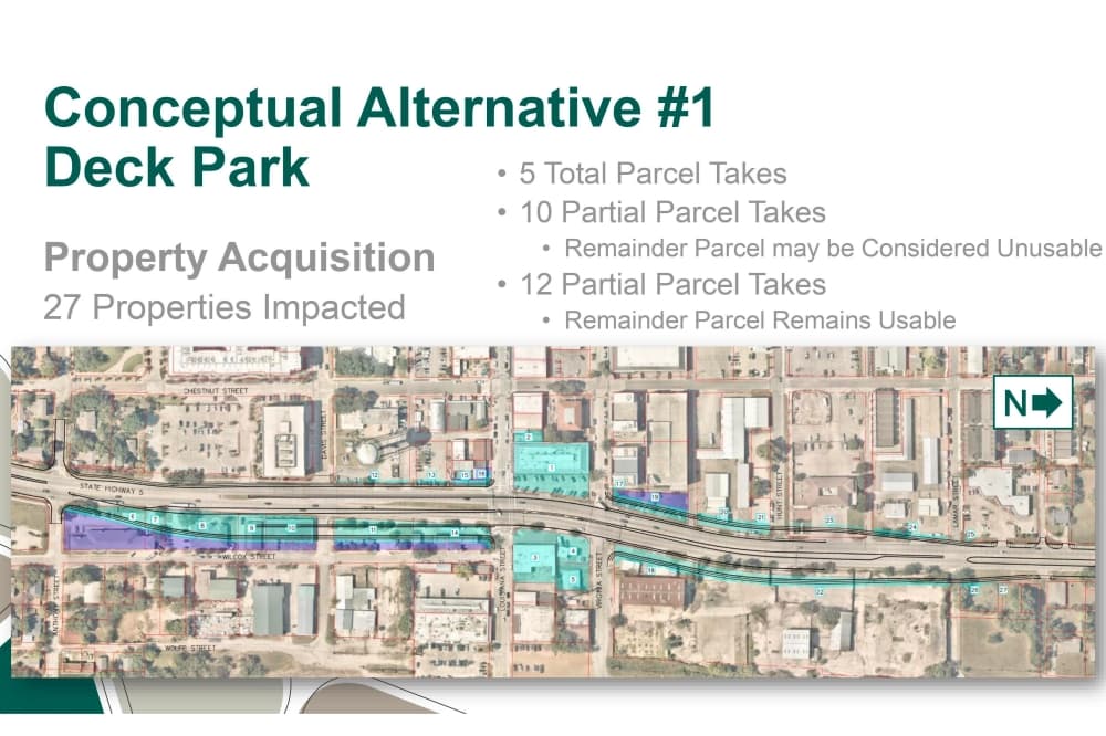 Map of affected properties for the deck park option