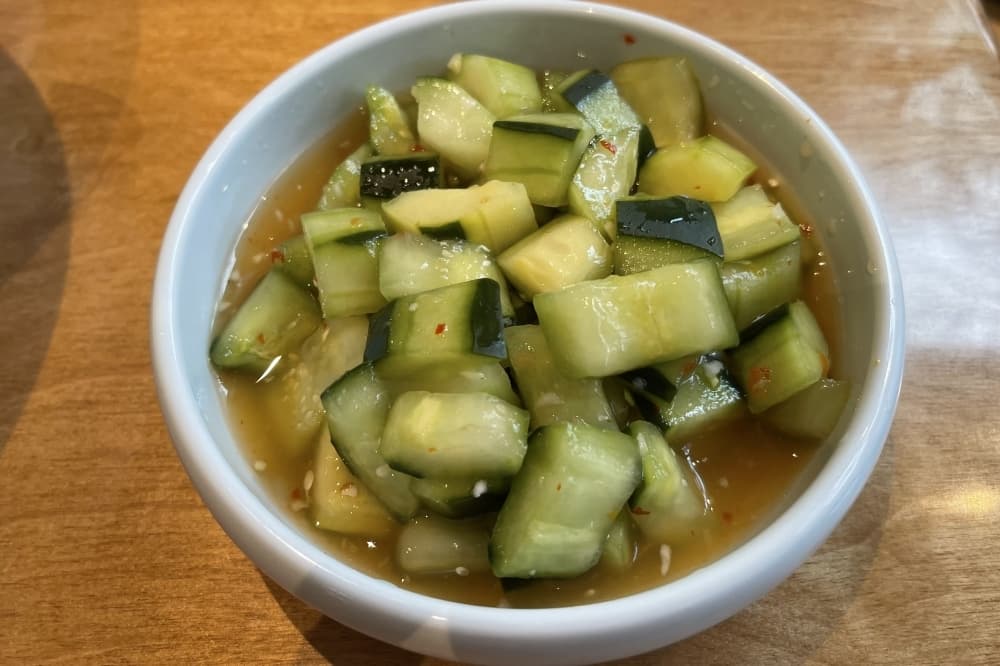 bowl of pickle smashed cucumbers