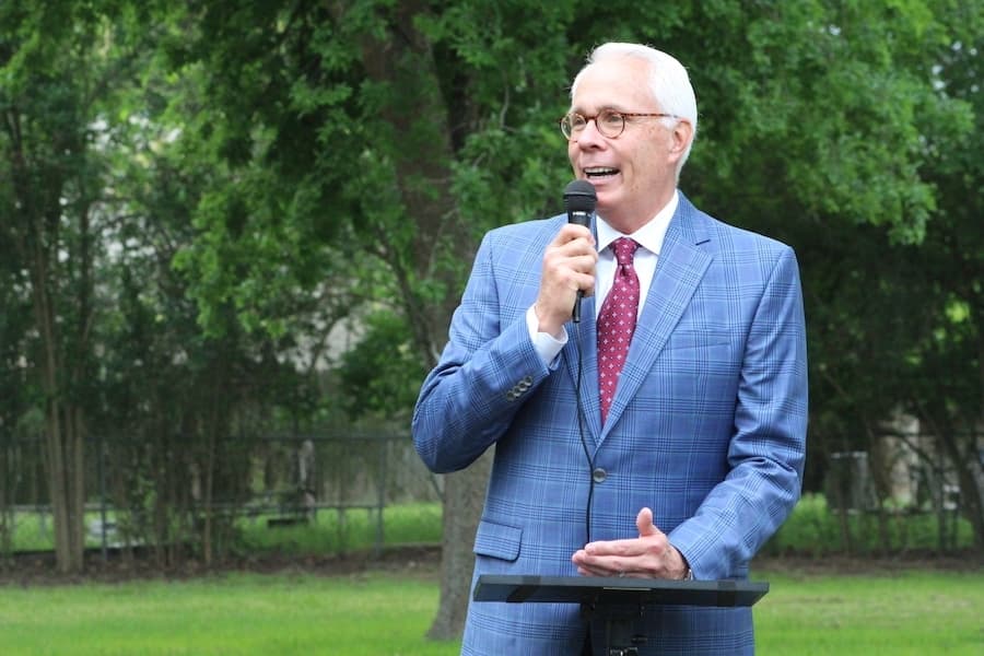 Senior Pastor of Oakwood Church Ray Still speaks to community members.