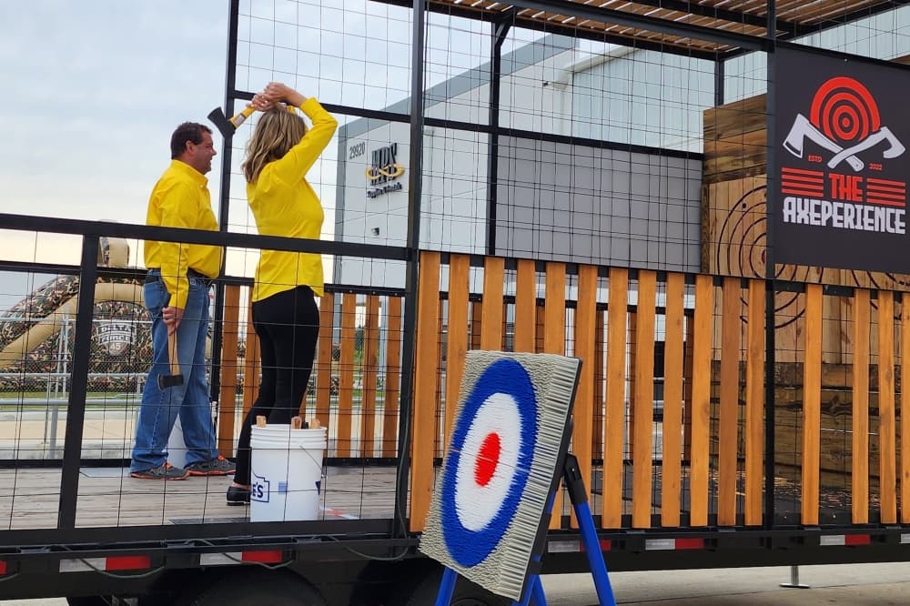 The Axeperience's mobile portion, which features two ax-throwing lanes, is up and running. (Courtesy The Axeperience)