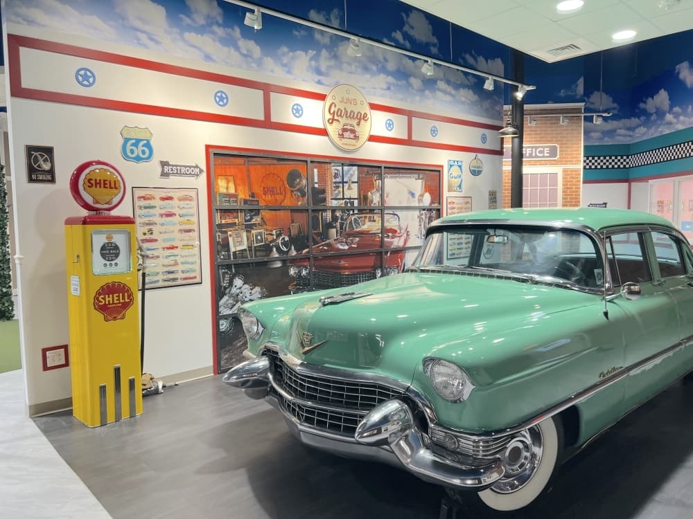 
Chumley’s Garage features a fully restored 1950s Cadillac. 