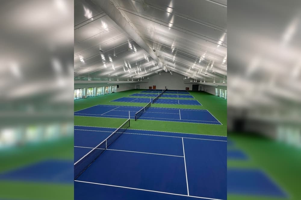 view of the indoor courts from the mezzanine level