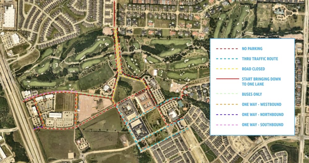 map of road closures and traffic pattern changes for the tournament