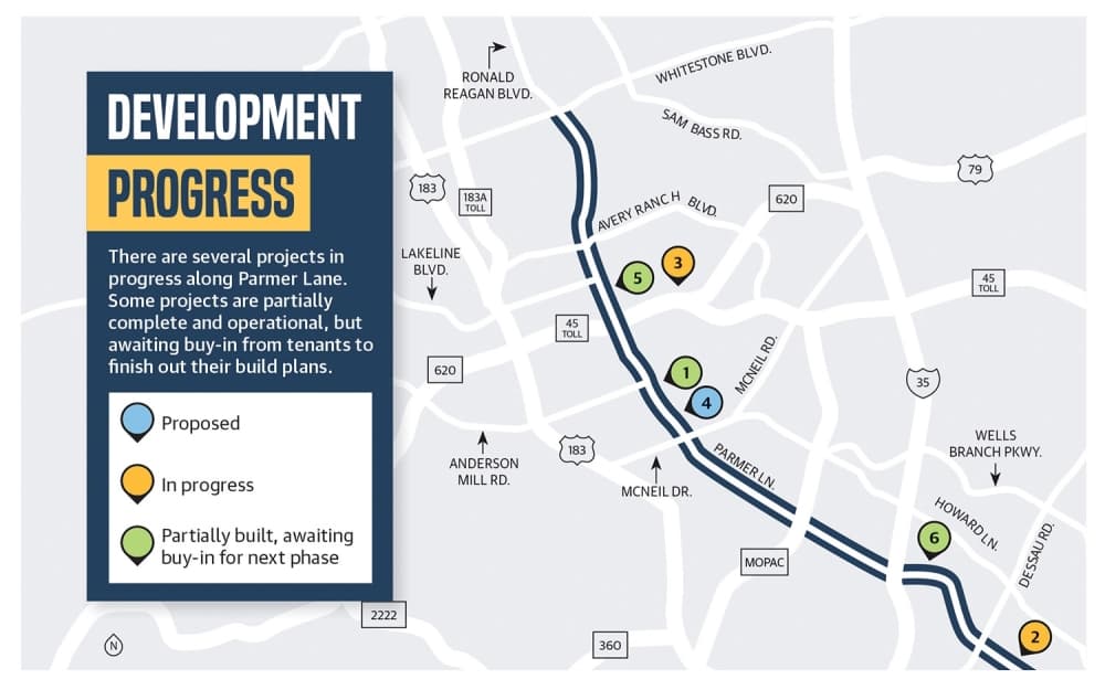 map with 6 different developments plotted out, present in story text