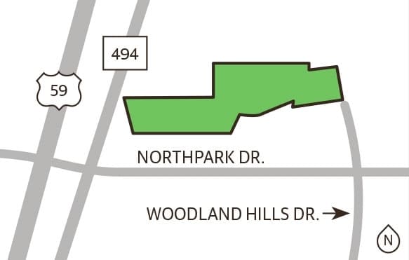 A graphic showing the boundaries of the Woodridge Forest neighborhood 