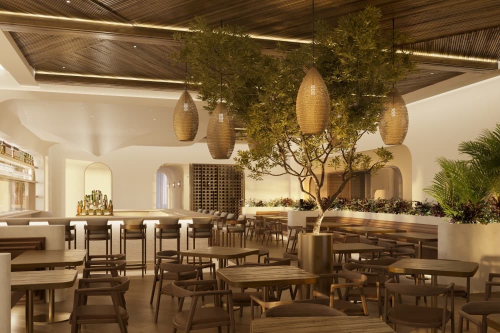 A rendering of the interior dining area of Meduza Mediterrania, a new concept from Noble 33. 