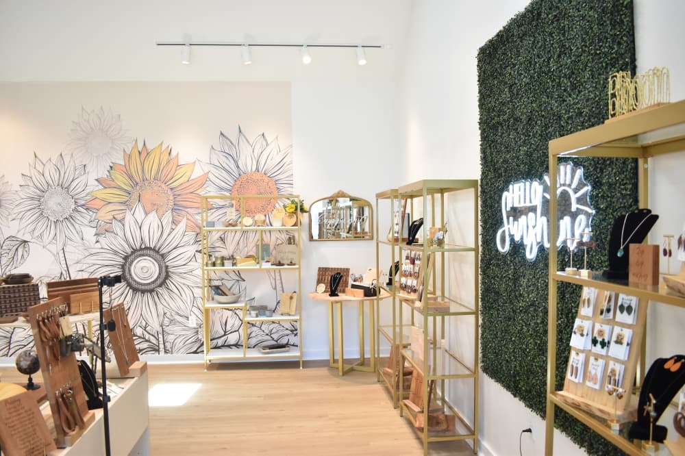 Handmade jewelry, home decor line shelves at Beautiful Bliss in Tomball