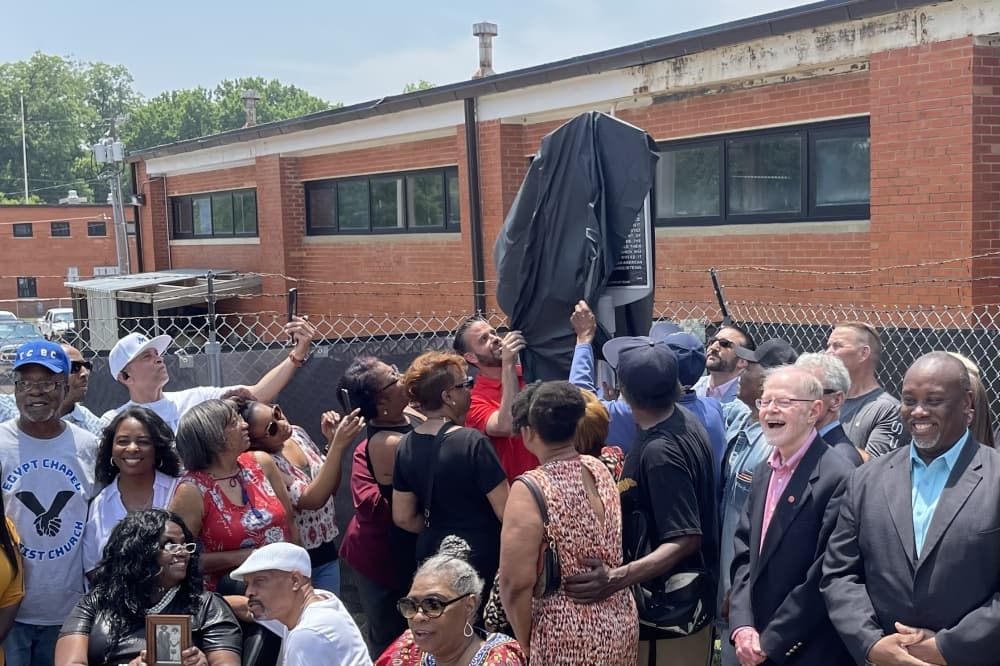 People unveiling the Little Egypt historical marker