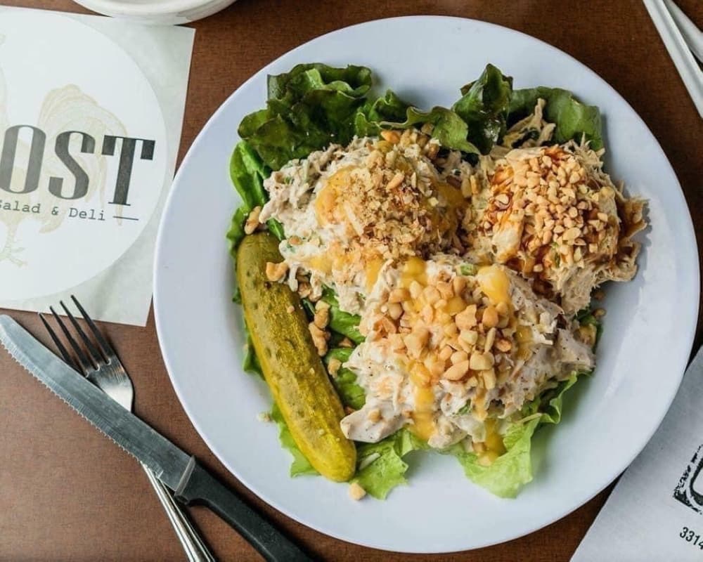 The Thai Peanut Chicken Salad (price varies) has peanuts and green onions. (Courtesy Roost)
