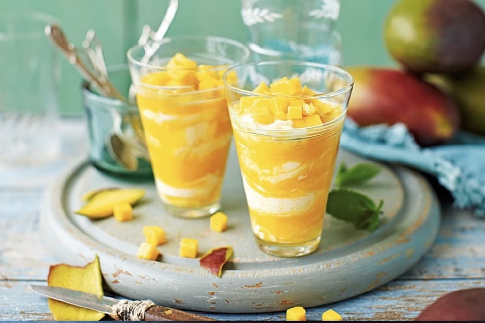 Two mango lassis from Namaste Dine-In
