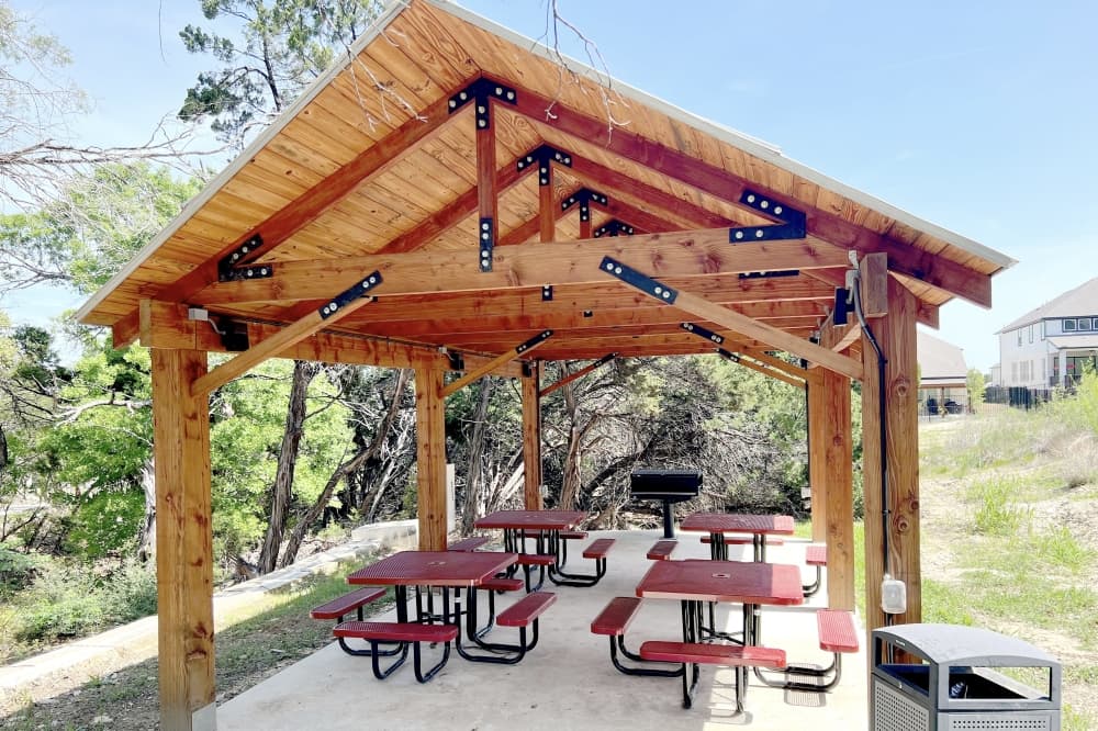 Residents can have a picnic or stop for rest at the neighborhood’s pavilions. (Zacharia Washington/Community Impact)