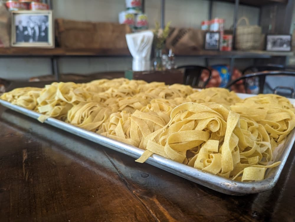 Patrizi's makes fresh hand-pulled pasta daily for its dinner menu, a process that takes approximately eight hours. (April Kelley/Community Impact)