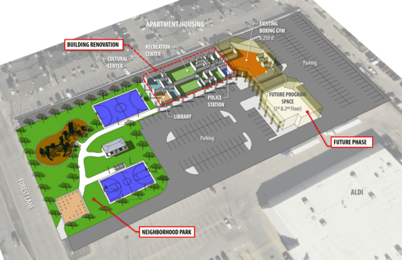 A rendering of the park and multipurpose center