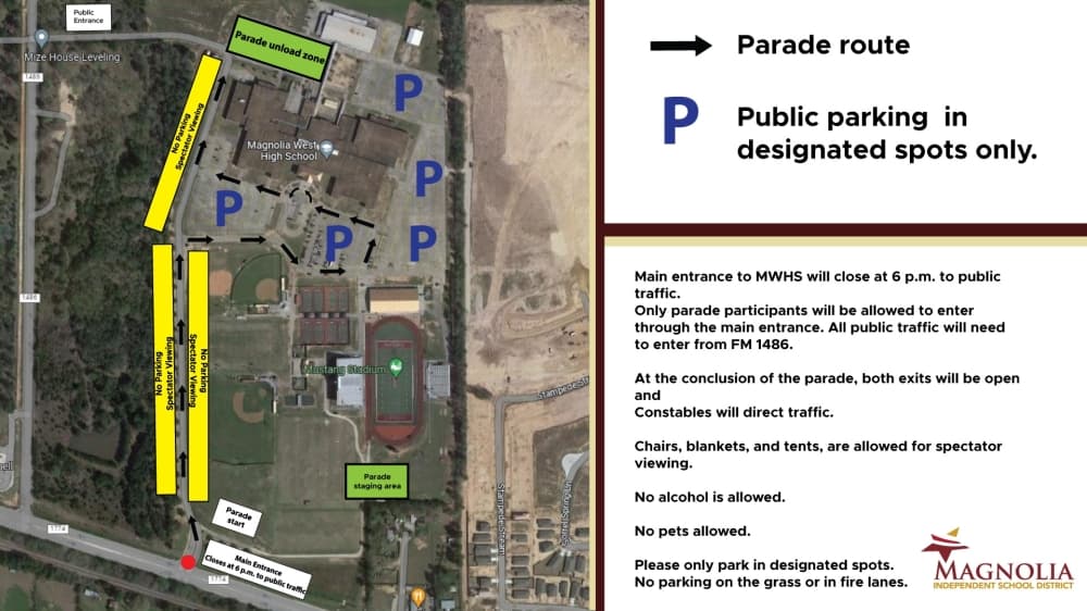 The parade will start at 7:30 p.m., with the main entrance to the school closing to everyone but parade participants at 6 p.m. (Courtesy Magnolia ISD)