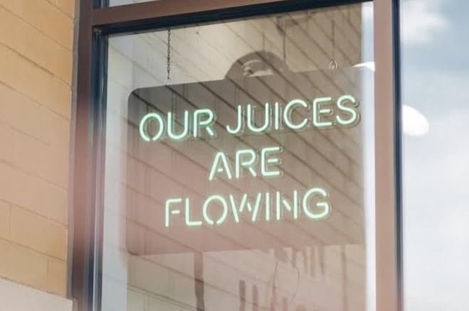 sign that says our juices are flowing