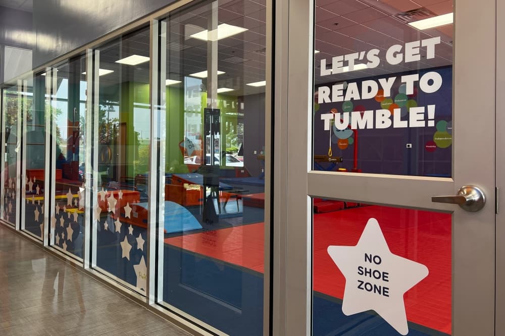 door to the tumbling area at The Little Gym of McKinney