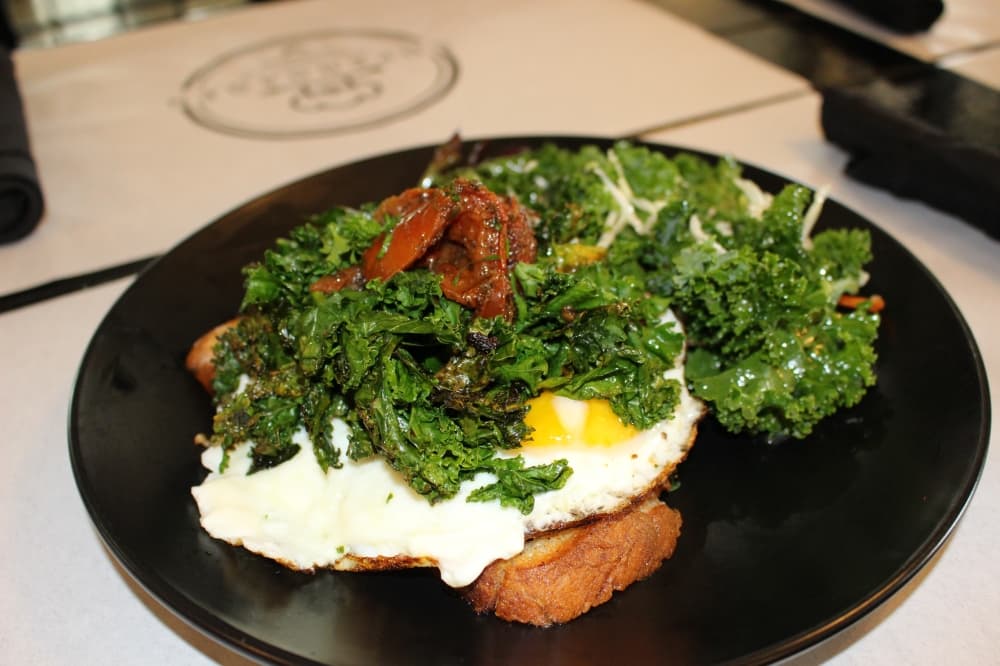 close up of a kale dish