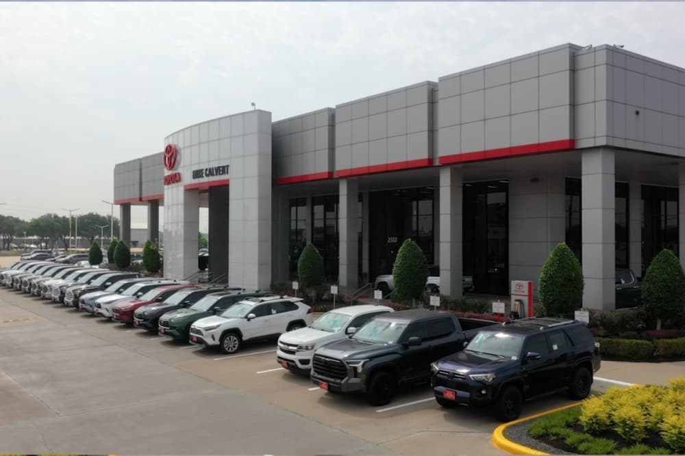 This is a photo of the exterior of Mike Calvert Toyota dealership.