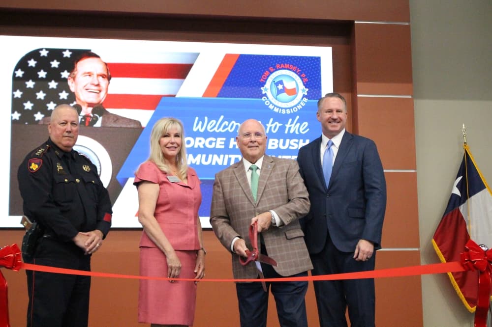 From left, Harris County Precinct 4 Constable Mark Herman, former state Rep. Patricia Harless, Harris County Precinct 3 Commissioner Tom Ramsey and Harris County Precinct 4 Judge Lincoln Goodwin. (Emily Lincke/Community Impact)