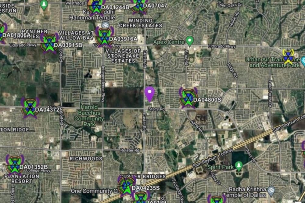 Map of towers in the area