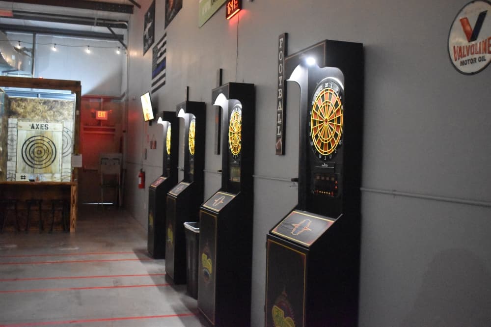 At Slinging Axes, customers can also play darts in one of the business's four dart-throwing lanes. (Lizzy Spangler/Community Impact)