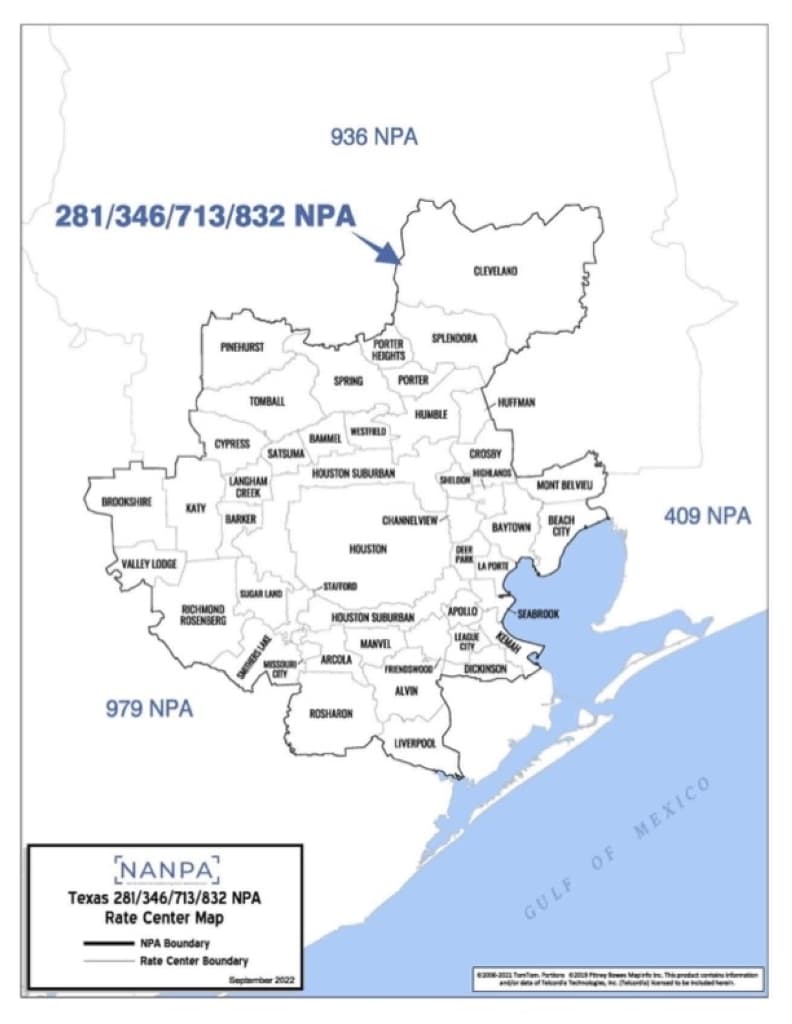 Houston area code map.