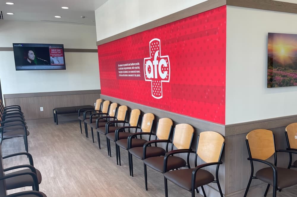 The waiting room at AFC Urgent Care Tomball