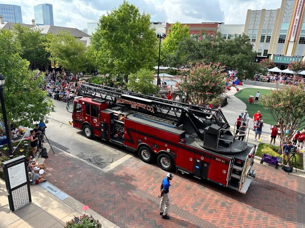A firetruck is in the parade.