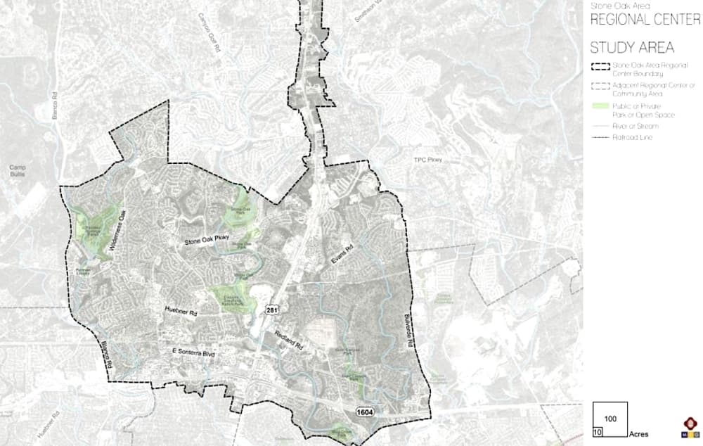 The draft Stone Oak Area Regional Center Plan, contained in the city of San Antonio's SA Tomorrow long-range strategic plan, includes much of the North US 281 corridor and several neighborhoods east of US 281 and north of Loop 1604. (Courtesy city of San Antonio)