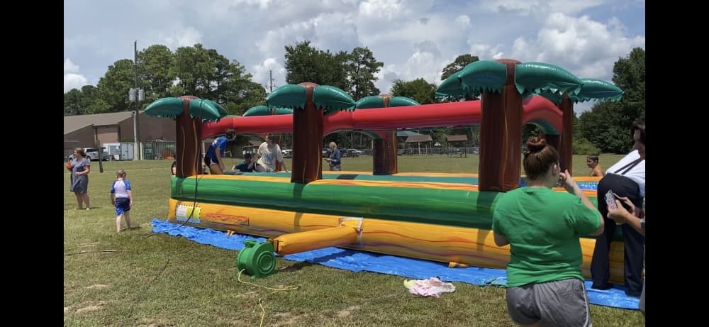 People playing on an inflatable
