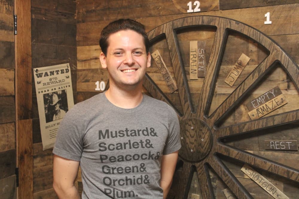 Breakout Games general manager Jeff Gershenfeld in Wild West escape room. 