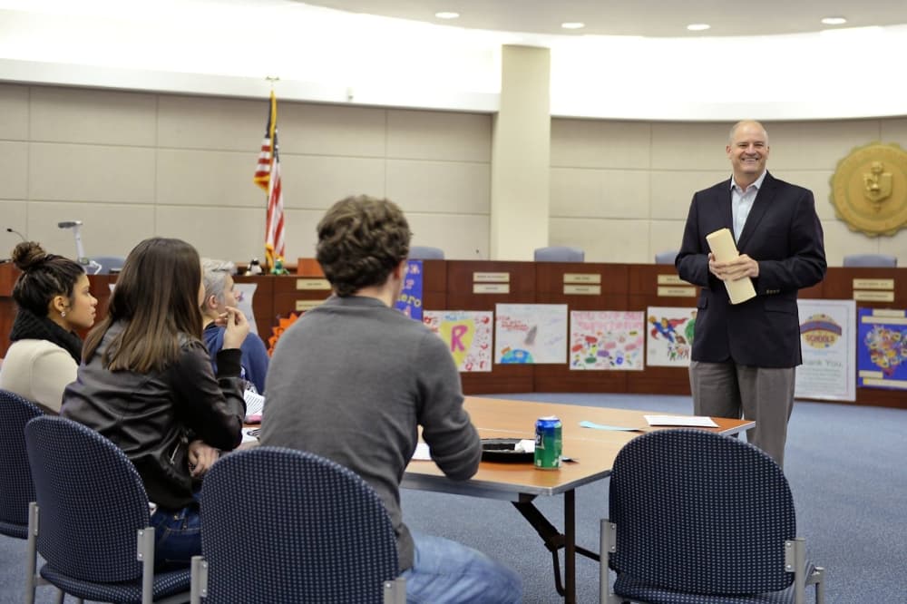 Henry speaks to students at the Superintendent's Student Leadership Committee in 2016. (Courtesy Cy-Fair ISD)