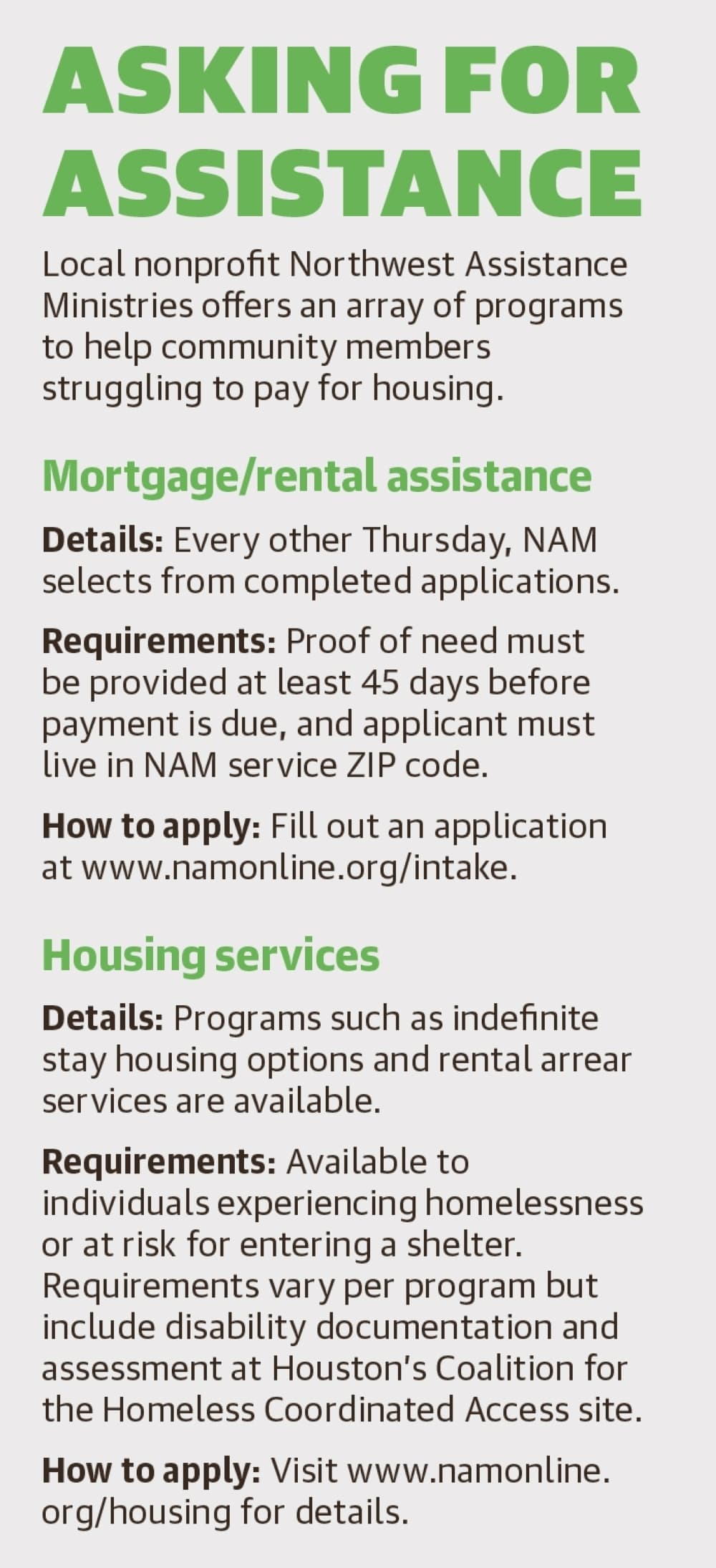 A graphic listing NAM's housing assistance programs 
