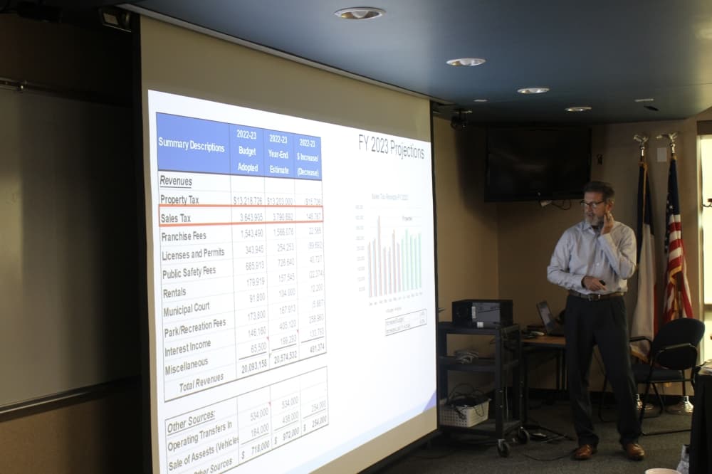 Picture of a man in front of a PowerPoint screen