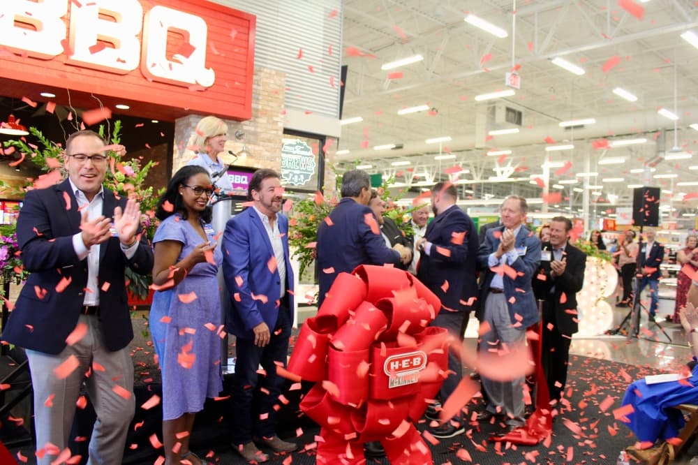 Confetti dropping during the H-E-B ribbon cutting