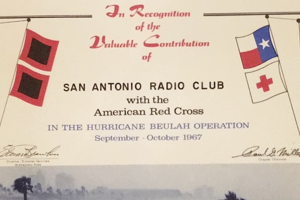 The American Red Cross recognized the San Antonio Radio Club for its cooperation and support in the aftermath of Hurricane Beulah in 1967. (Courtesy San Antonio Radio Club)
